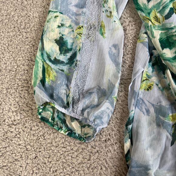 Susan Graver Blouse 3X Blue Green Sheer V Neck Pleated Long Sleeve QVC Flowy - Picture 10 of 14